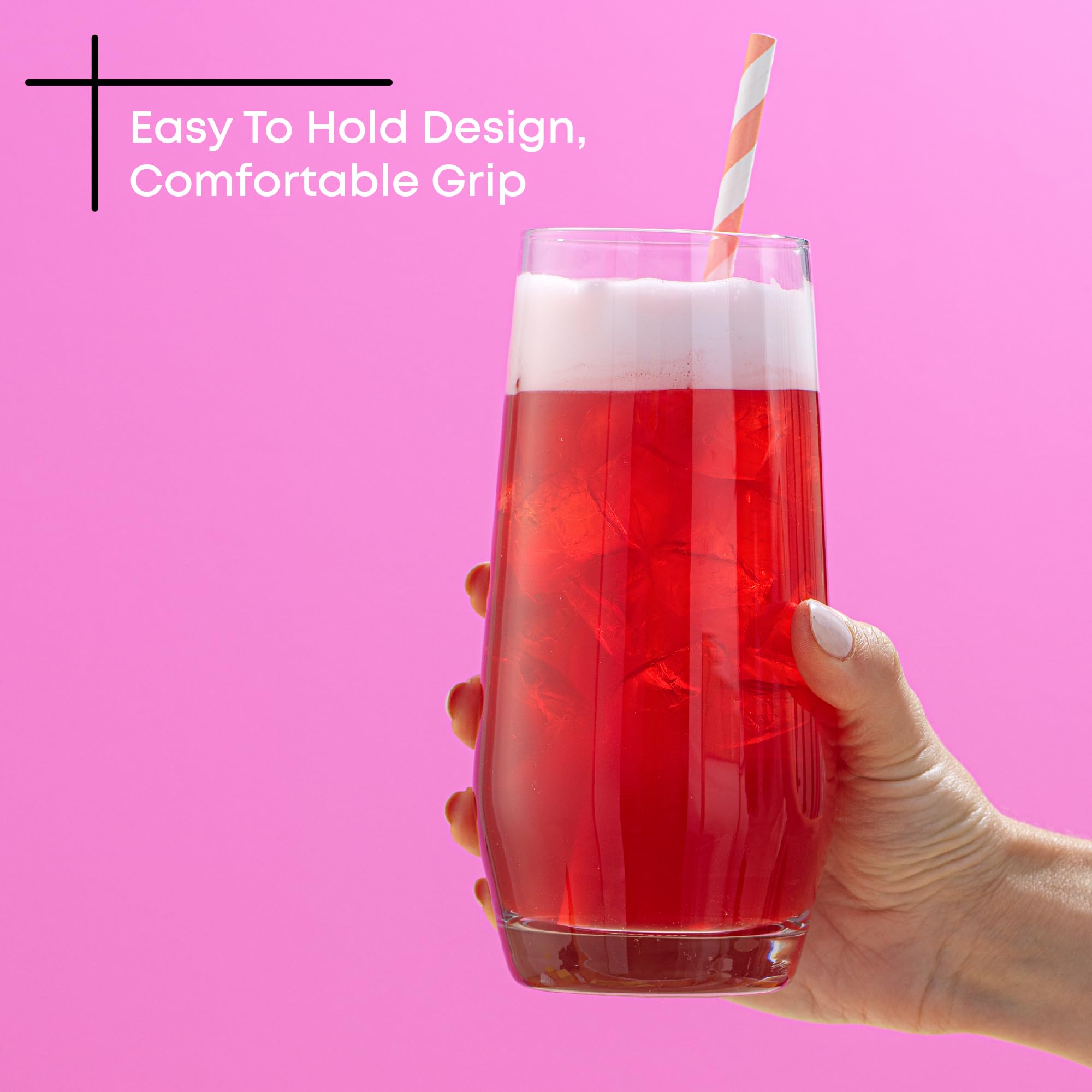 JoyJolt Gwen Highball Glasses Set of 4 Tall Drinking Glasses. 18oz Cocktail Glass Set. Lead-Free Crystal Glassware. Bourbon or Whiskey Glass Cup, Bar, Iced Tea, Water, Mojito and Tom Collins Glasses