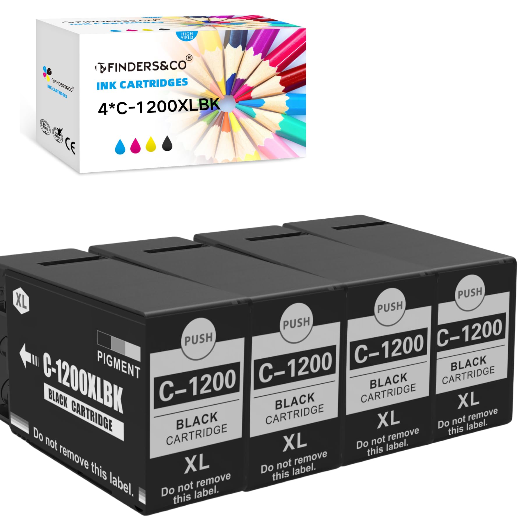 PGI-1200 XL BK Black Pigment Ink Cartridges Replacement for Canon PGI1200 1200XL Ink Work with Canon Maxify MB2320 MB2720 MB2020 MB2120 Printer (4BK)