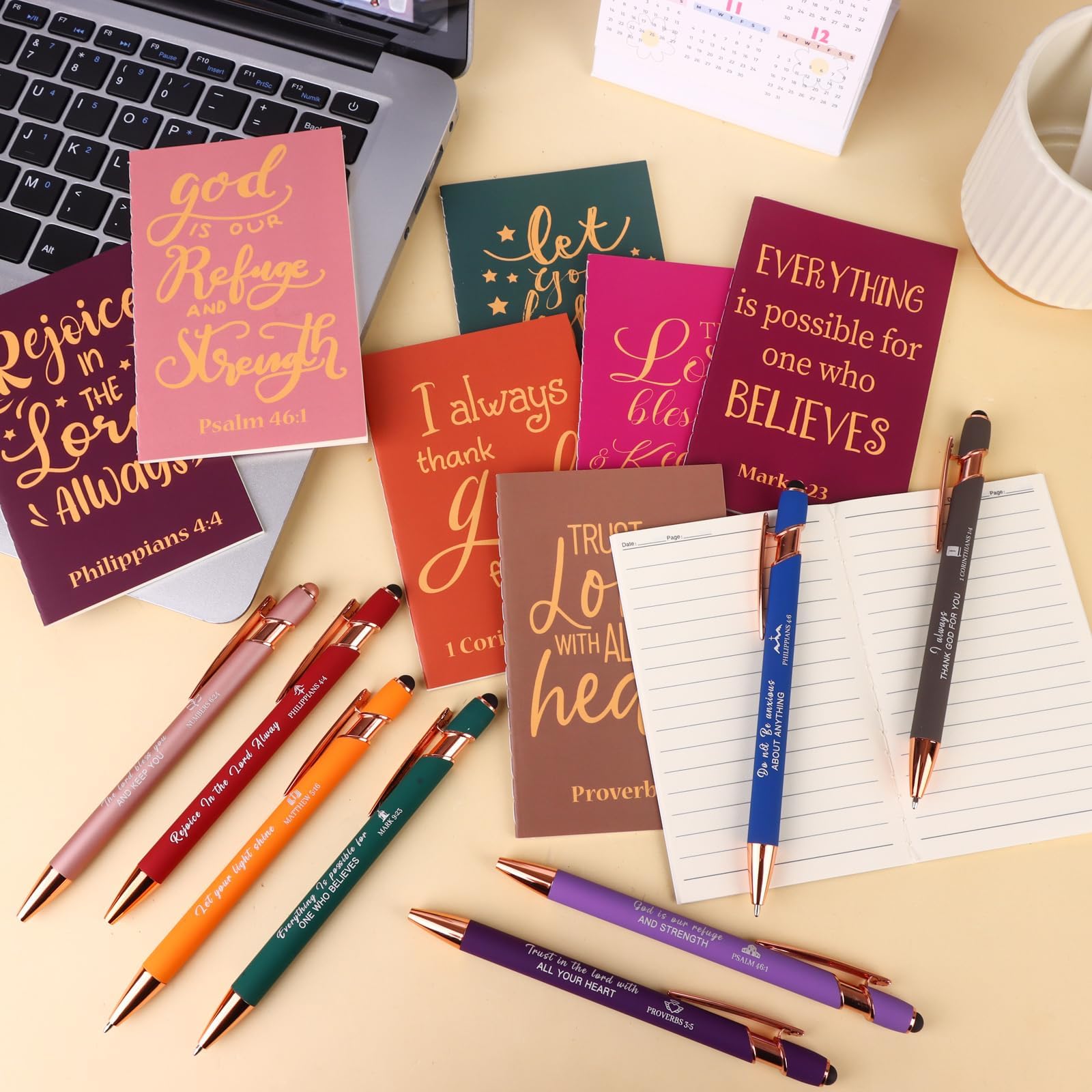32 Pcs Bible Pens Notepads Gift Set Includes 16 Bible Verse Notebooks 16 Christian Pens Inspirational Notebooks Religious Journals for Church School Supplies