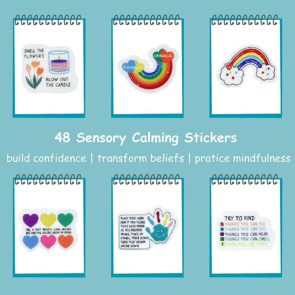 48 Pcs Anxiety Sensory Stickers in 2 Different Texture, Breathing Feature Calm Strips for School Counselor Supplies, Reusable Fidget Calming Stickers for Kids & Adults