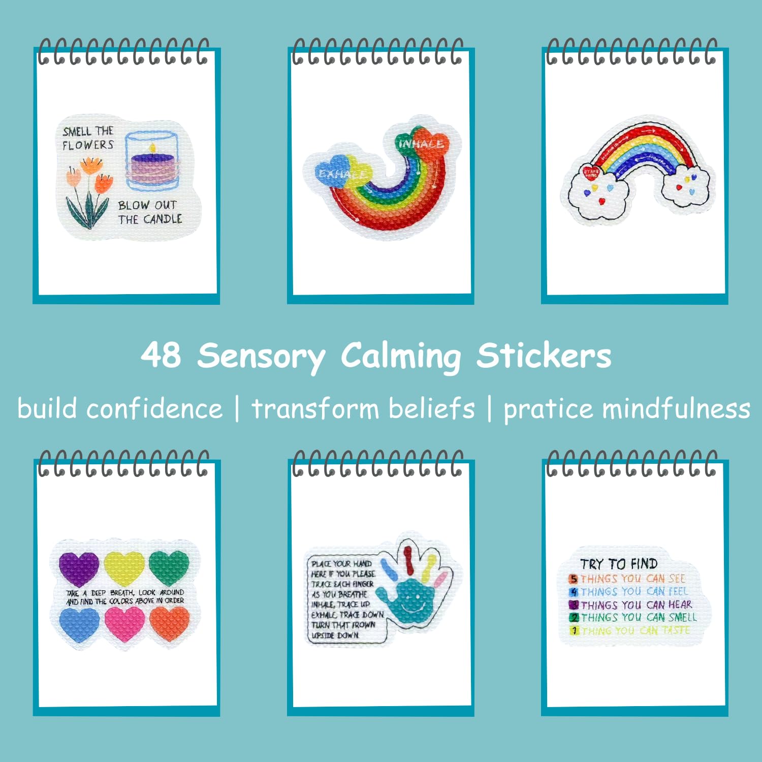 48 Pcs Anxiety Sensory Stickers in 2 Different Texture, Breathing Feature Calm Strips for School Counselor Supplies, Reusable Fidget Calming Stickers for Kids & Adults
