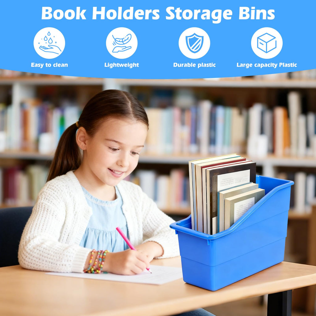 6 Pack Durable Book and Binder Holder, Stackable Plastic Organizing Bins for Magazine File Holder, Versatile Plastic File Boxes for Office Classroom Storage Basket