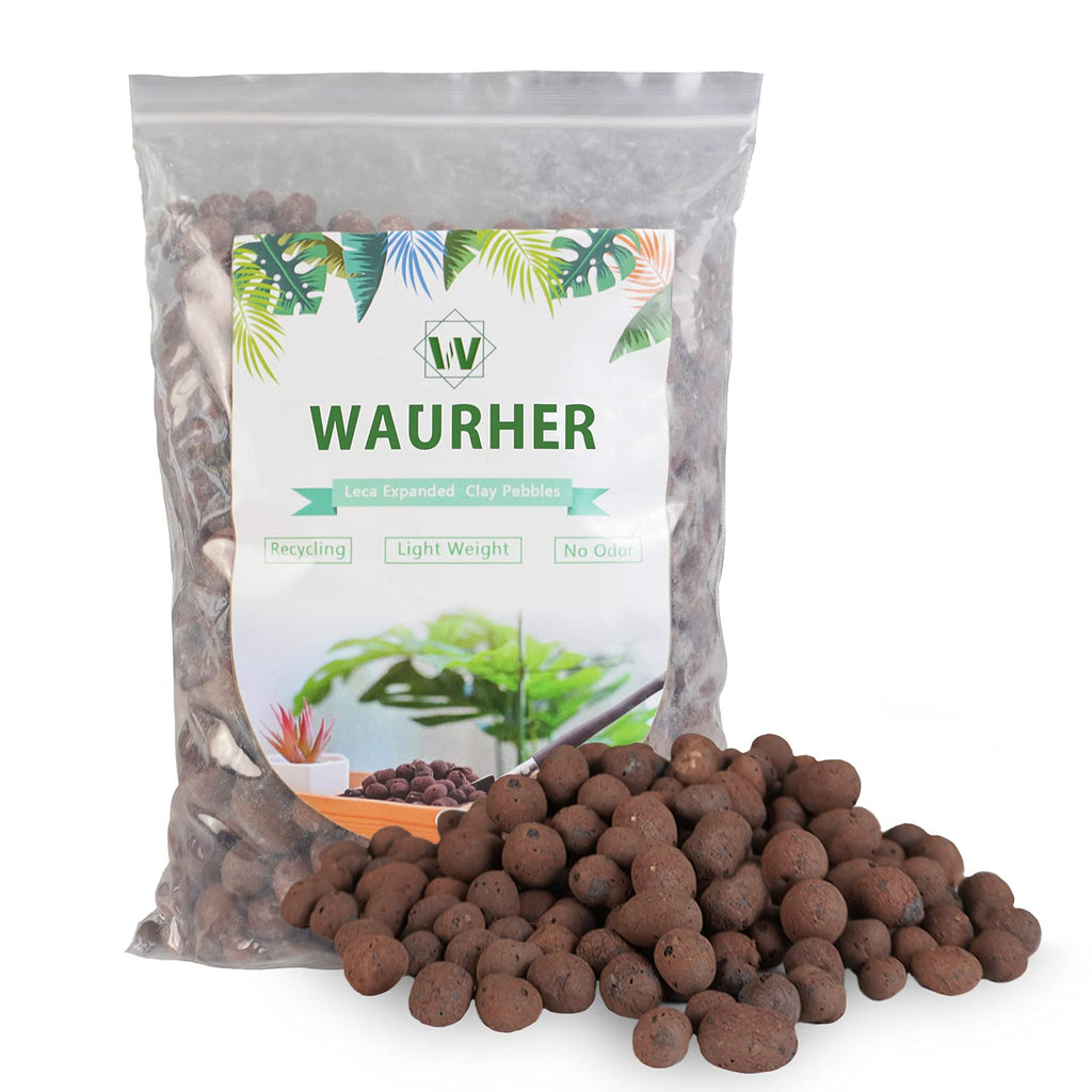 WAURHER Leca Expanded Clay Pebbles Grow Media 2LBS for Indoor Plants Hydroponic Growing Gardening System Supplies