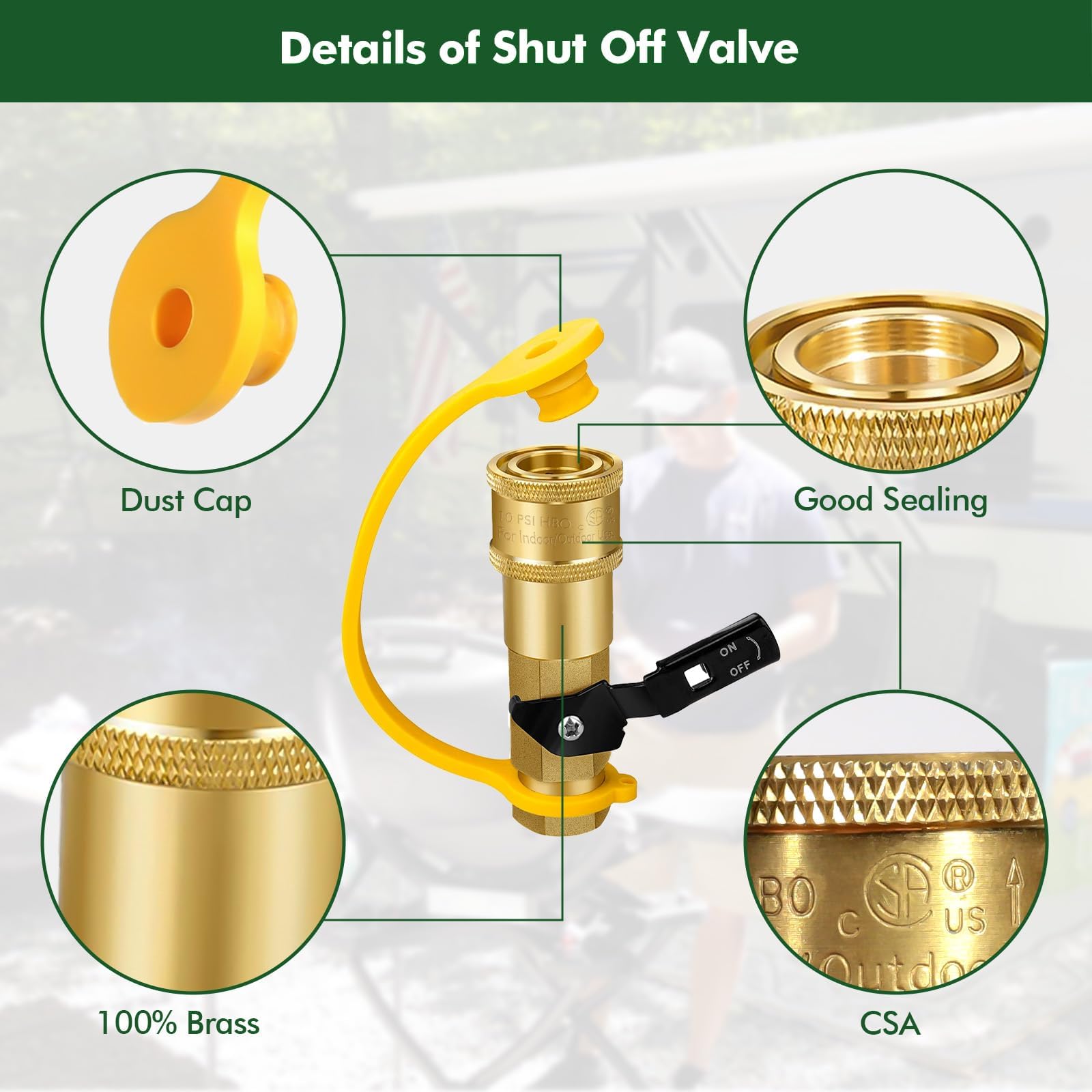 7pcs Propane Quick Connect Fittings, 1/4" RV Shutoff Valve, and Versatile Adapter for Low Pressure Gas Appliances and RV Propane Quick Connections