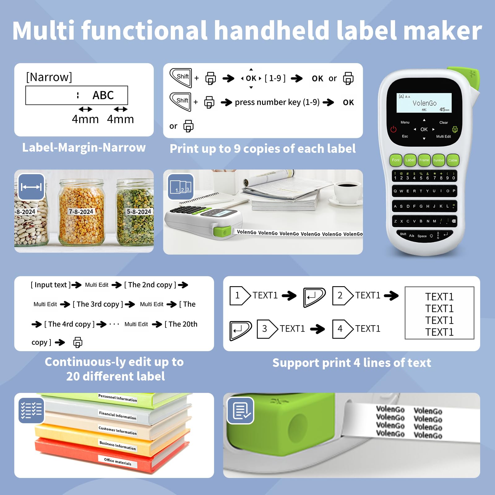 H1100 Label Maker, Label Maker Machine with Tape 12mm Laminated, Portable Labeler with Backlit-LCD Multi-Templates, Handheld Wire Label Makers, Inkless Labeling Maker for School Office Organization