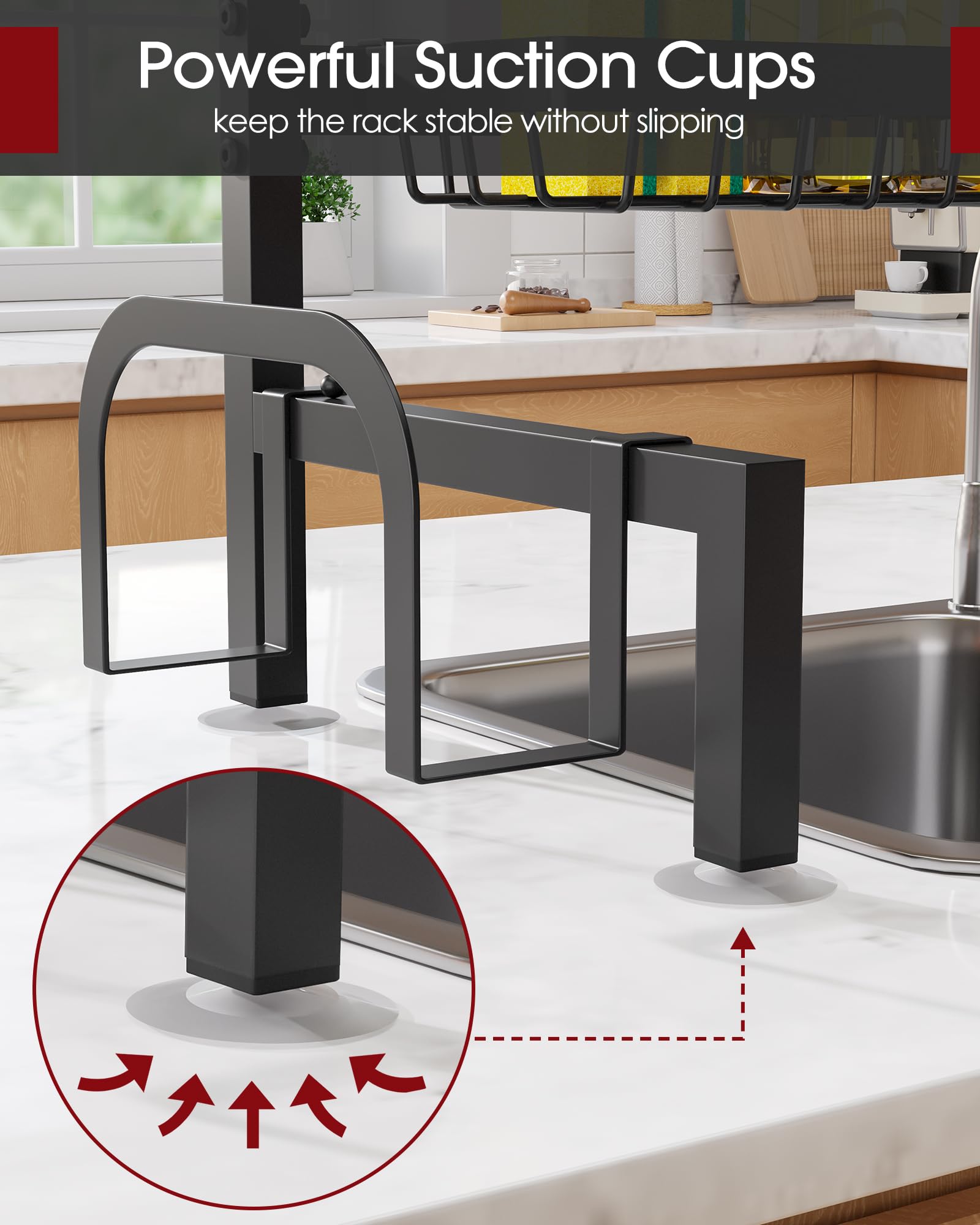 Sakugi Dish Drying Rack Over The Sink – Large Capacity Stainless Steel Dish Drainer, Multifunctional Kitchen Organizer, Black, 28 × 76–86 × 54 cm (D × W × H)