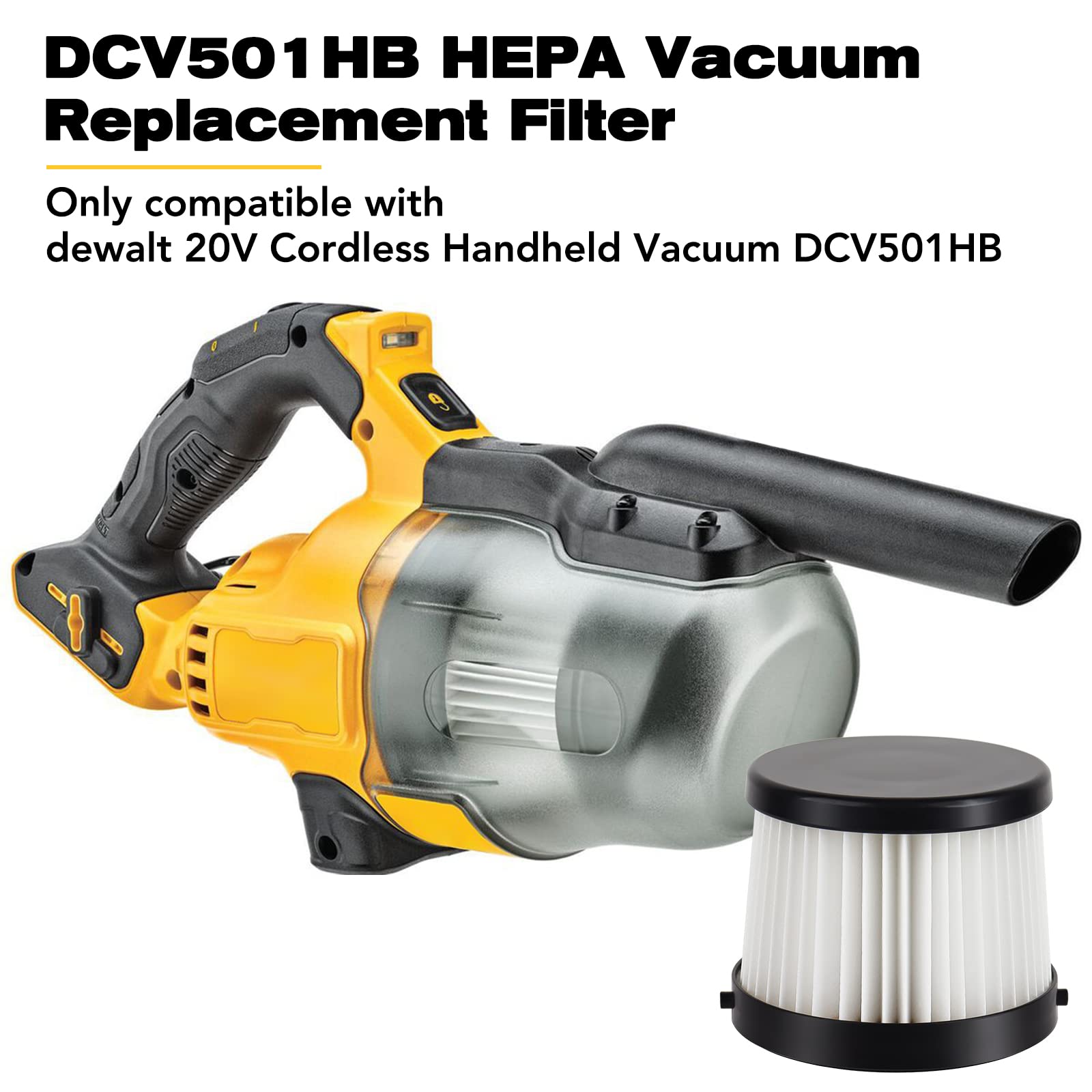 DCV501HB Vacuum Filters for DEWALT DCV501HB 20V Cordless Handheld Vacuum - Compared to Part # DCV5011H - Washable and Reusable - 4 Pack