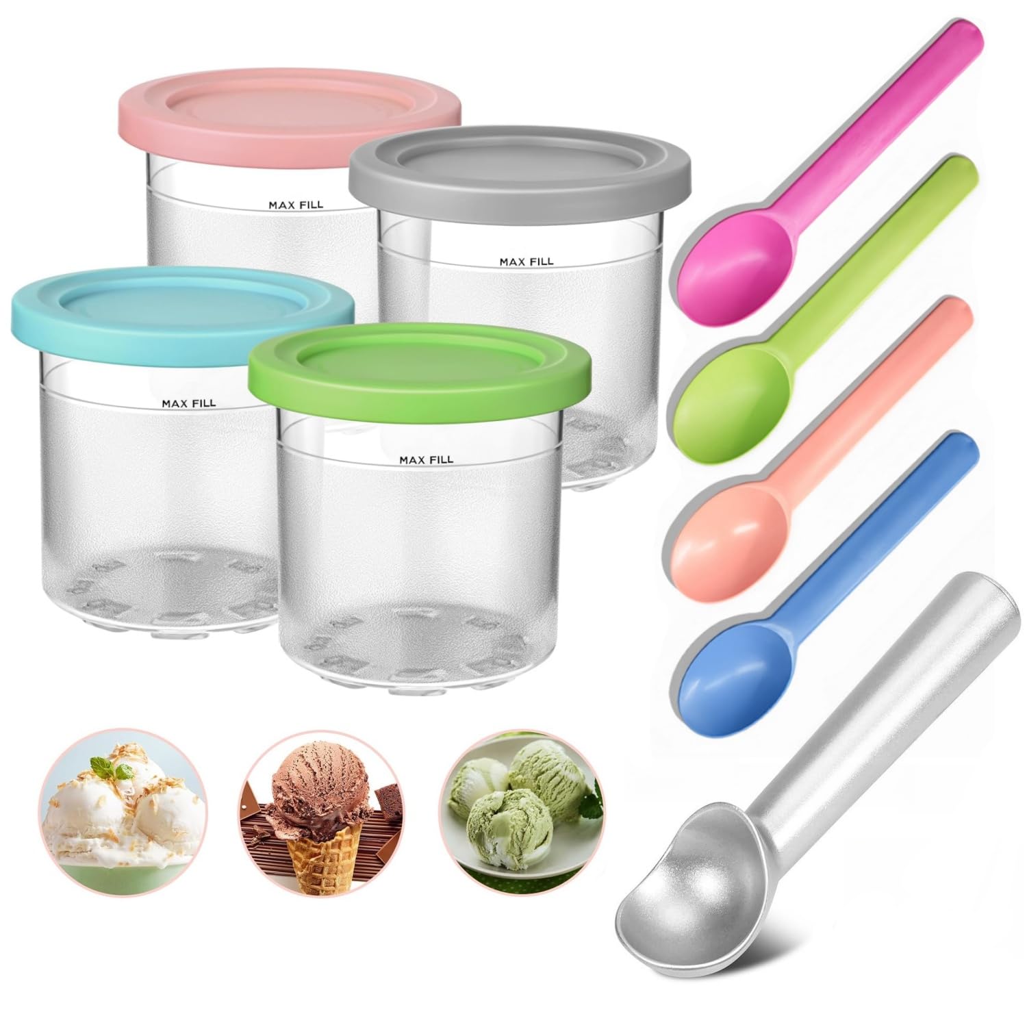 4 Pack Ice Cream Pints and Lids Compatible with Ninja NC300 NC301 NC299AMZ Series Creami Ice Cream Makers,BPA-Free,Dishwasher Safe,Color Lids,(16oz Cups) (NC301 Series 4)