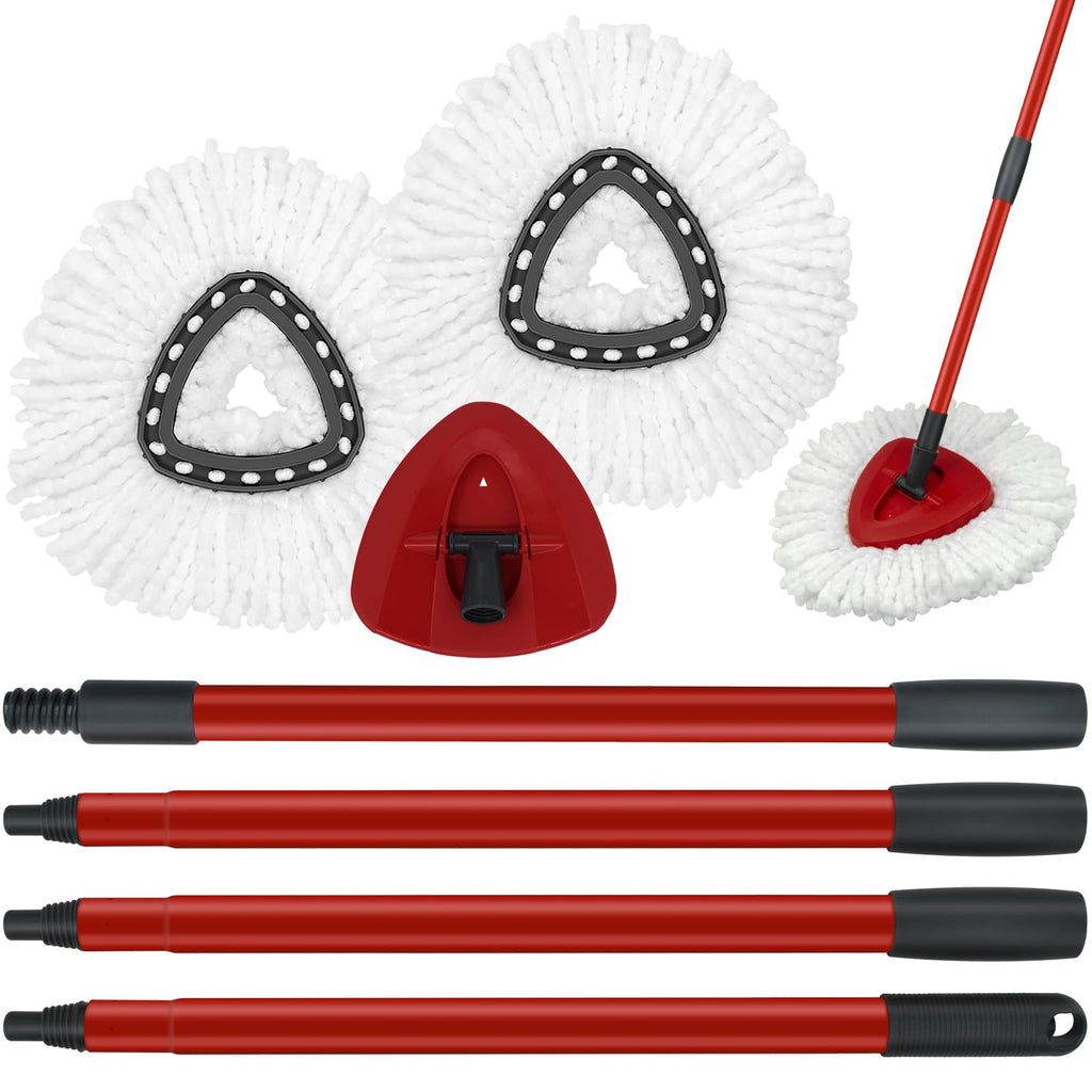 GFRED Mop Replacement Heads, Handles & Bases for O Cedar EasyWring 1-Tank Spin Mop, 2 Microfiber Heads, Iron Handle (30-58in), 1 Base, White