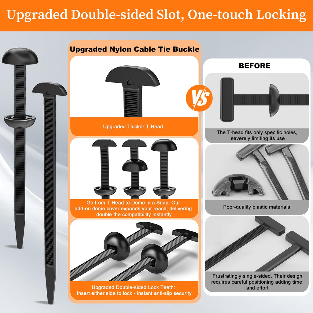 Coopache 150Pcs Nylon Universal Cable Tie Buckle for Car, Automotive Zipper Clip Heavy Duty Self-Locking Push Pin with Button, Cars T Zip Ties Clips Holder for Fender, Bumper, Trunk Line Repair Kit
