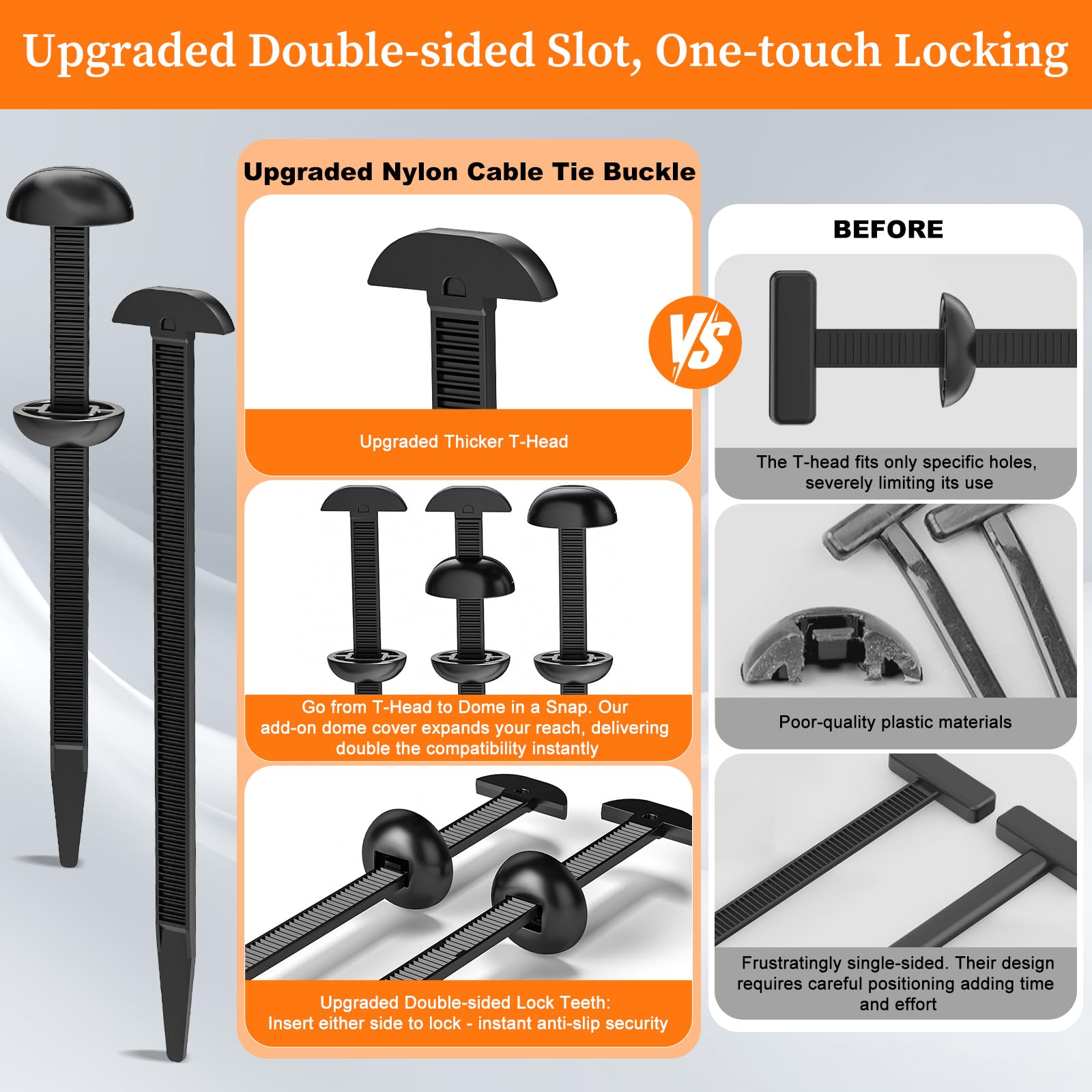 Coopache 150Pcs Nylon Universal Cable Tie Buckle for Car, Automotive Zipper Clip Heavy Duty Self-Locking Push Pin with Button, Cars T Zip Ties Clips Holder for Fender, Bumper, Trunk Line Repair Kit