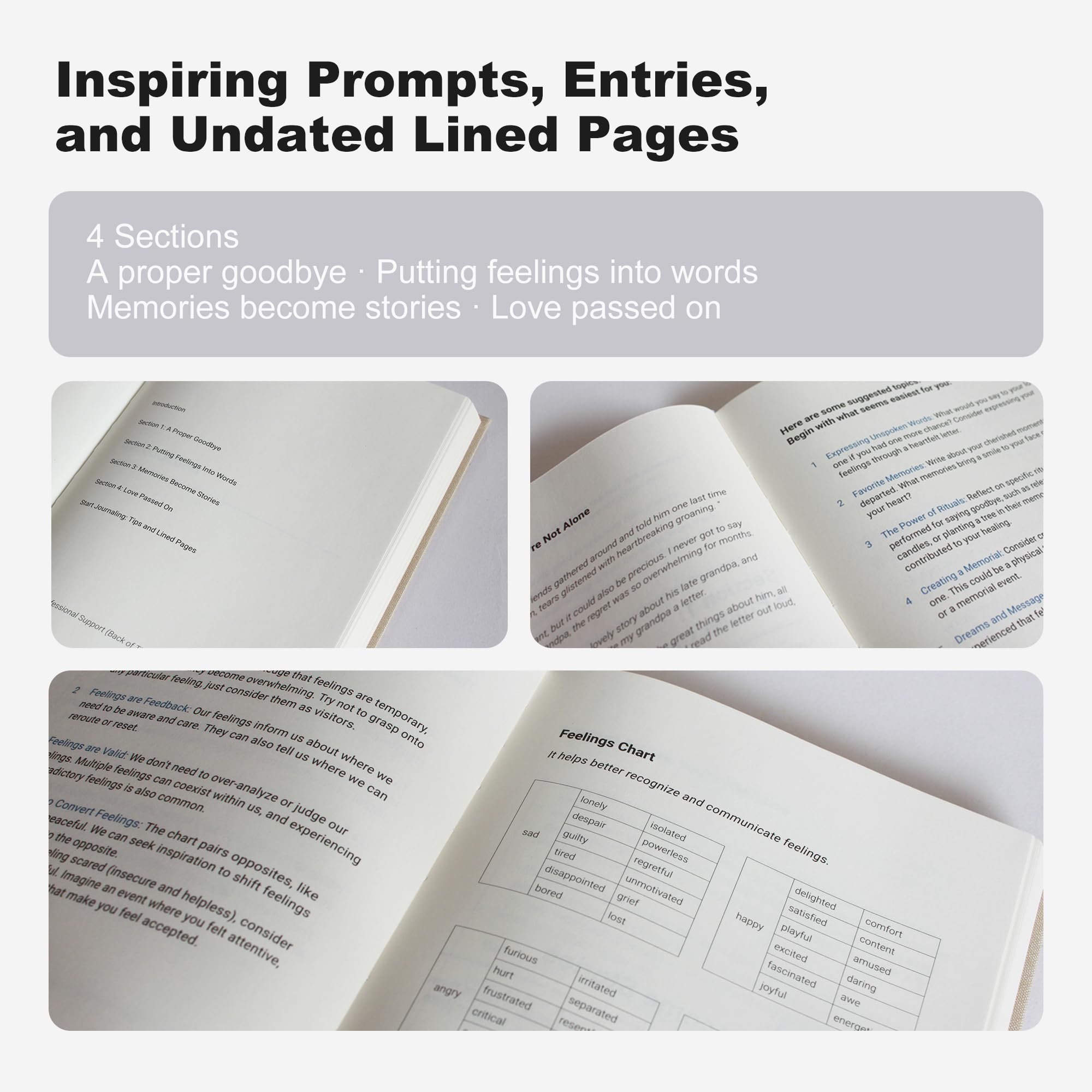 WOOWA Guided Grief Journal for Navigating Loss. Memorial, Sympathy Gifts for Loss of Loved One. Bereavement, Cardinal, Remembrance, Sorry For Your Loss Gifts. Grief Journal with 4 Sections of Prompts.