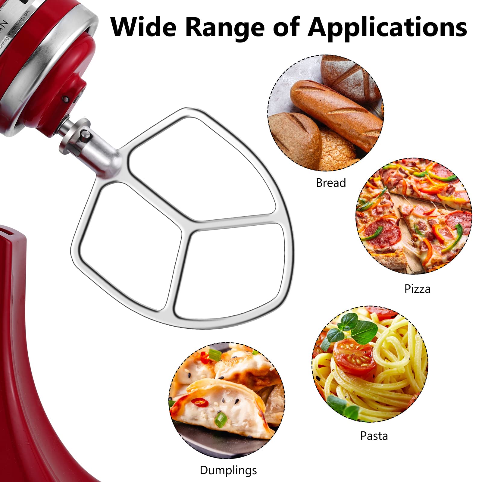 LETOMS Stainless Steel Paddle Attachment for Kitchenaid Stand Mixers 5QT Lift and 6QT, Flex Edge Beater Compatible with KitchenAid, Accessory for Bread, Pizza, Pasta & Biscuits, Dishwasher Safe