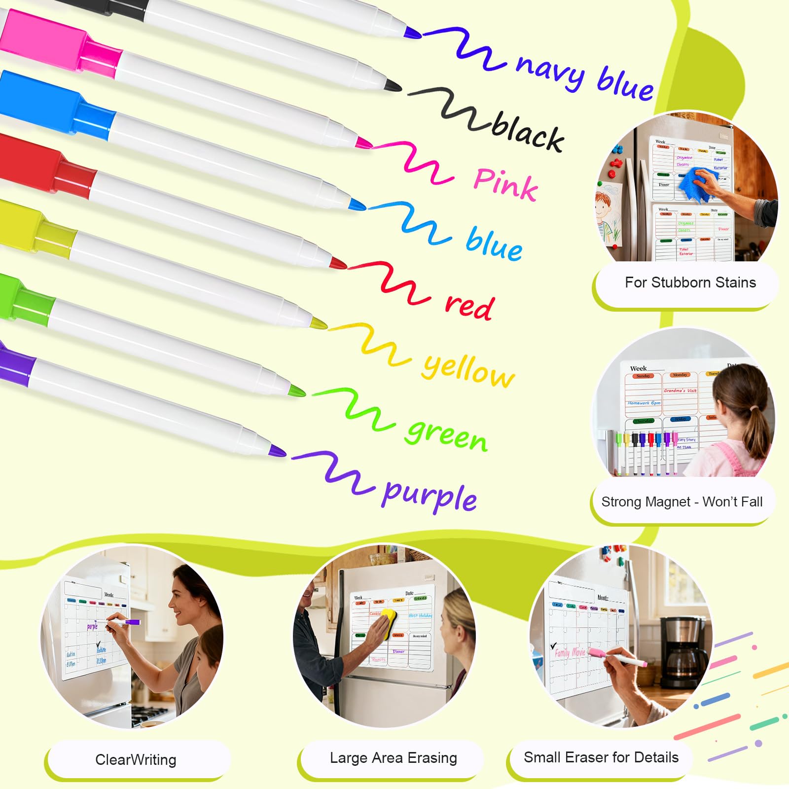 Dry Erase Magnetic Calendar Refrigerator - 2PCS Set A3 A4 Size Planner, No Ghosting, Strong Magnet, Easy Clean, Whiteboard Calendar with Eraser Cloth, Planner for Office Home Refrigerator Iron Door