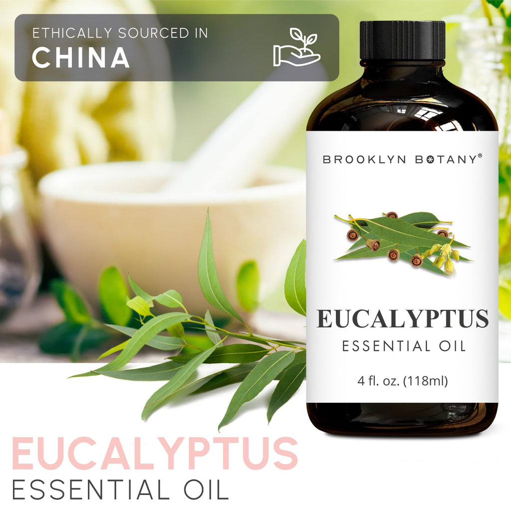 Brooklyn Botany Eucalyptus Essential Oil - Huge 118 ml - 100% Pure and Natural - Premium Grade with Dropper - for Aromatherapy and Diffuser