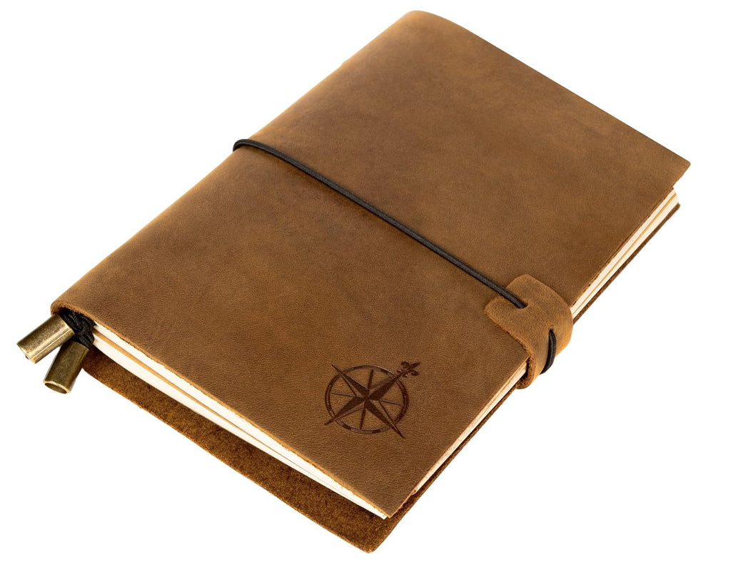 Wanderings A5 Travelers Notebook – Refillable Genuine Leather Journal – 4.5" x 6" (11.5 x 15.5cm) – Handcrafted Crazy Horse Leather – 100 GSM Blank Inserts – Travel Journal