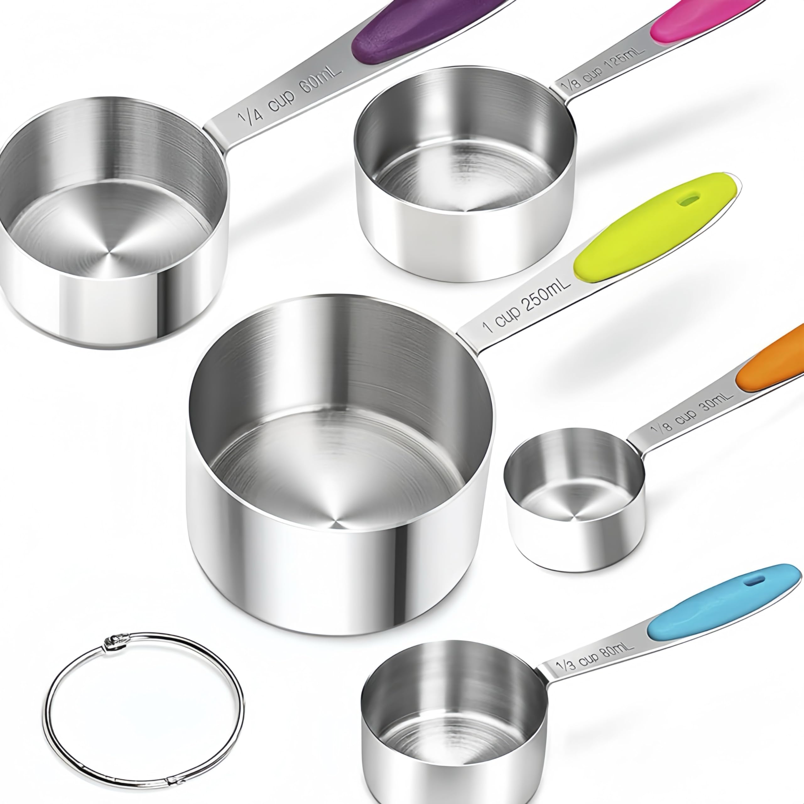 10 PCS Measuring Cups and Spoons Set,Nesting Stainless Steel Measuring Cups with Soft Touch Silicone Handles, Measuring Dry and Liquid Ingredients,Metal Measure Cups for Kitchen Cooking and Baking