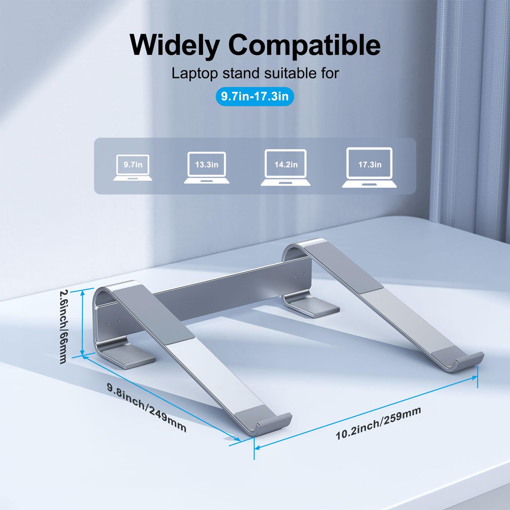 MOKURU Laptop Stand for Desk, Aluminum Laptop Riser, Ergonomic Computer Stand for Laptop, Laptop Cooling Stand Compatible with for MacBook Pro/Air, Dell, HP, Lenovo, 10-17.3''