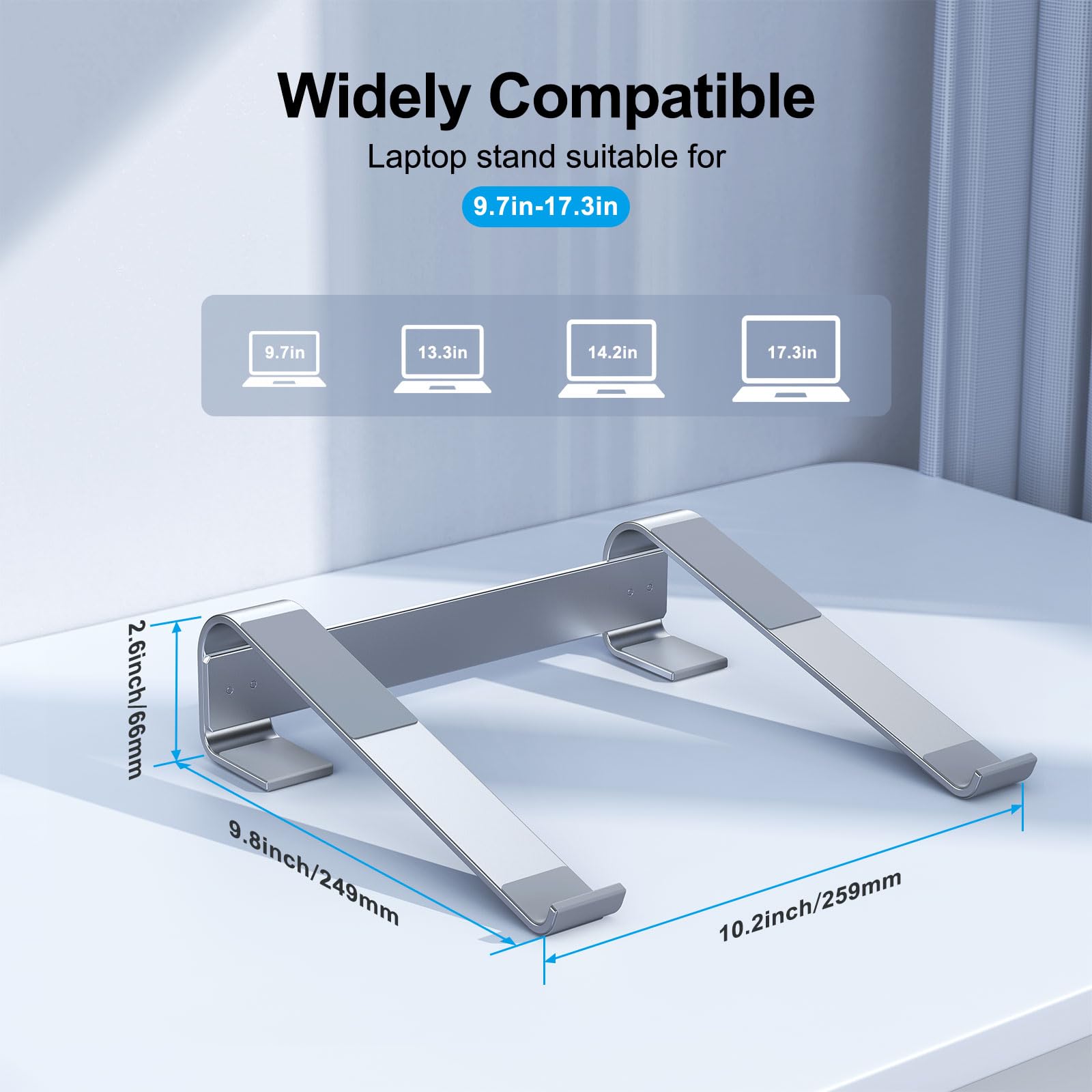 MOKURU Laptop Stand for Desk, Aluminum Laptop Riser, Ergonomic Computer Stand for Laptop, Laptop Cooling Stand Compatible with for MacBook Pro/Air, Dell, HP, Lenovo, 10-17.3''