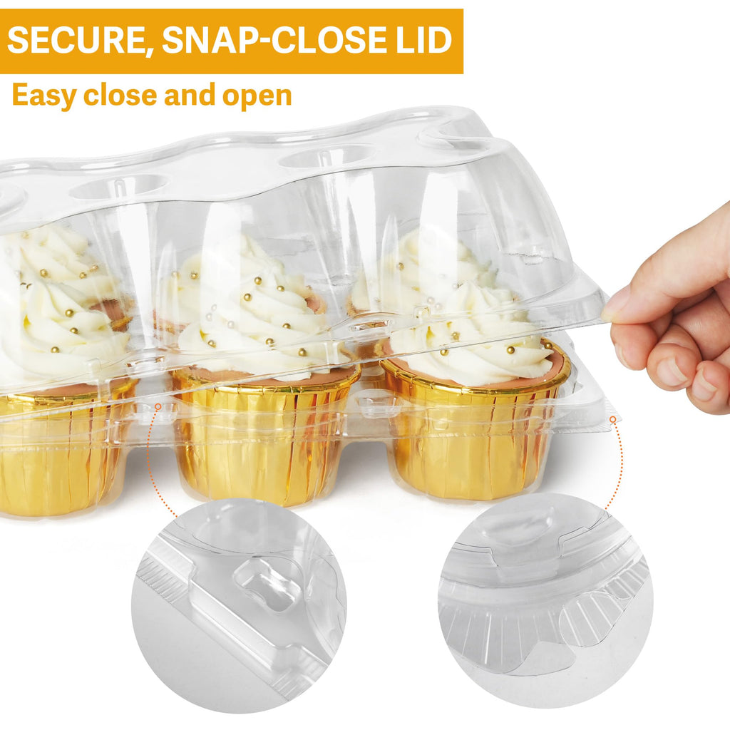 LotFancy Cupcake Containers 6 Count, 40 Sets, Half Dozen Clear Cupcake Boxes, Plastic Muffin Holders with Detachable Tall Dome Lid, Disposable Cupcake Carriers, BPA Free, Standard Size