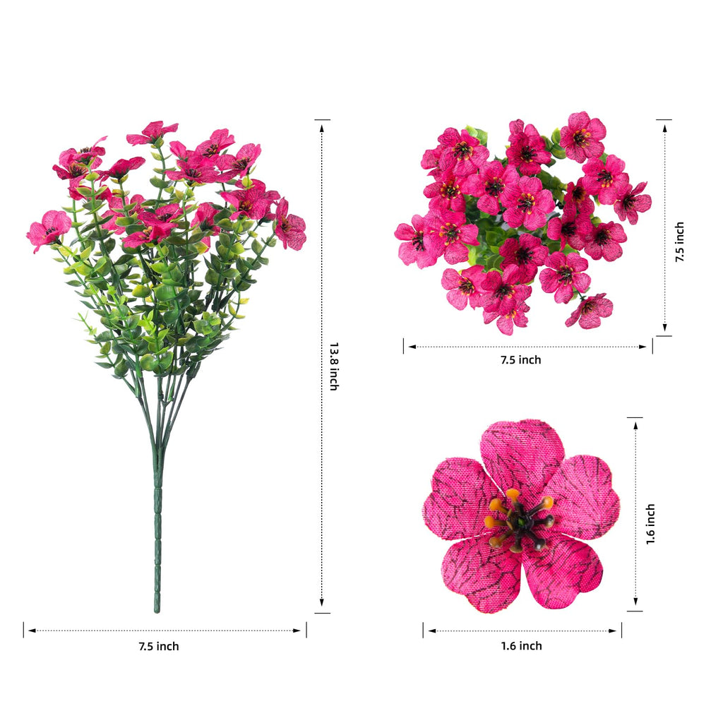 HyeFlora Artificial Flowers for Outdoor Indoor Garden Home Decoration, Faux Flower Daisy with Eucalyptus Leaves Fake Plants Greenery Boxwood Porch Patio, 12 Bundles (Rose Red)