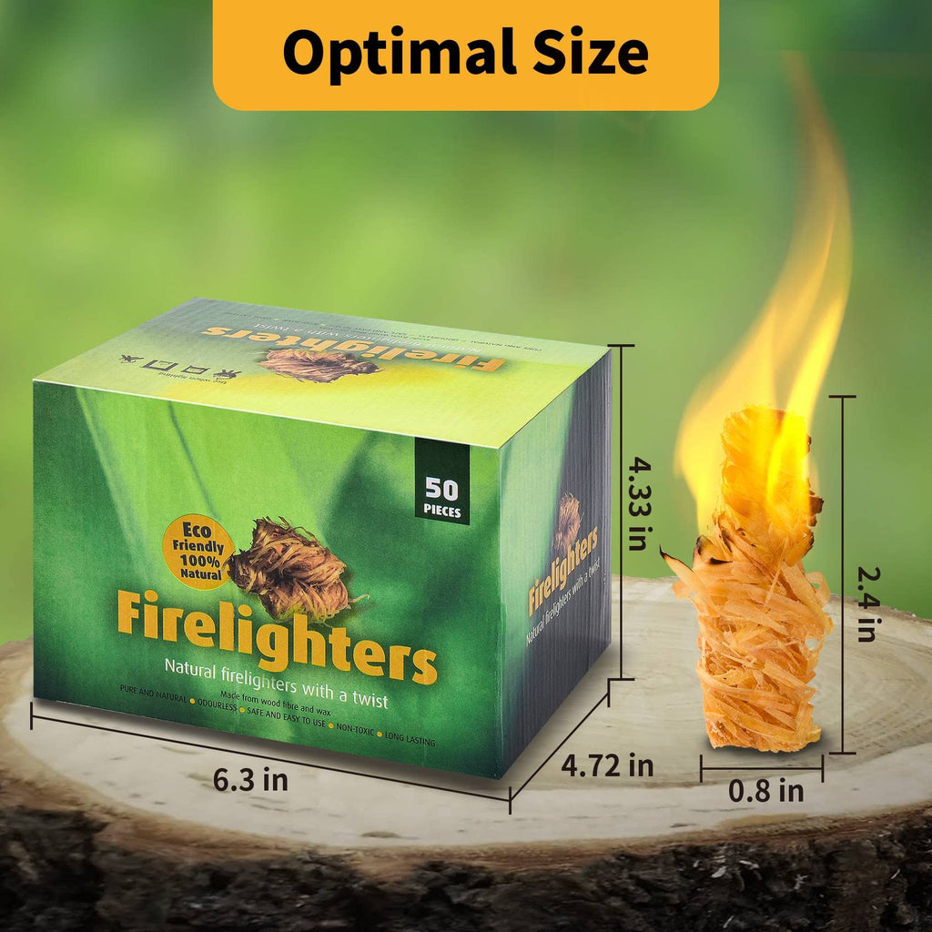 Onlyflame 50 pcs Wax Wood Silk Roll - 100% Natural Charcoal Fire Starters for Fireplace, Wood Stove, Campfires, Fire Pit, BBQ, Chimney, Pizza Oven - Charcoal Starters for Indoor/Outdoor Use