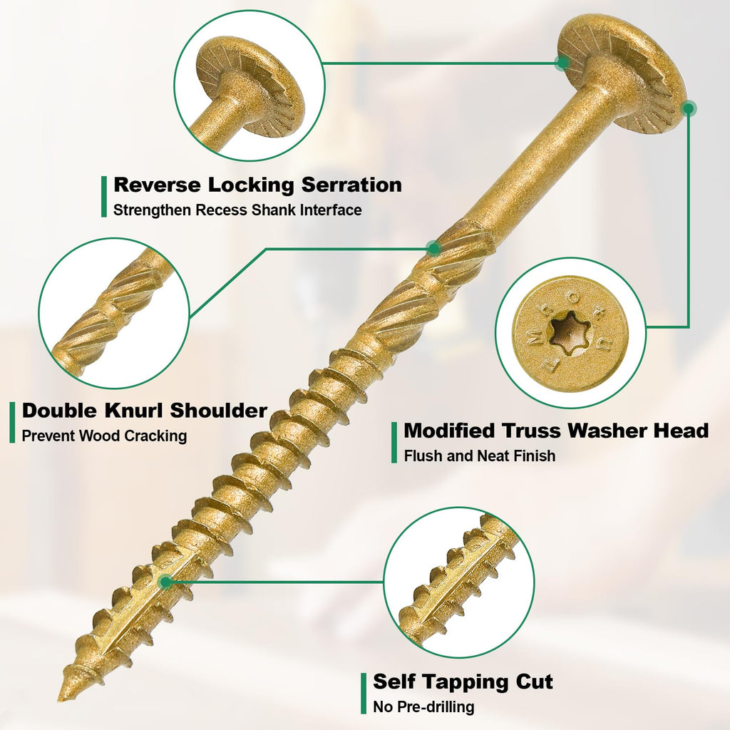 FMhotu 2-7/8 Inch Heavy-Duty Outdoor Wood Screws Assortment Fastener Kit, 50Pcs Star Drive Deck Screws, Rust Resistant Timber Screws for Timber/Log/Landscaping Wood (#14 x 2-7/8" Tan)