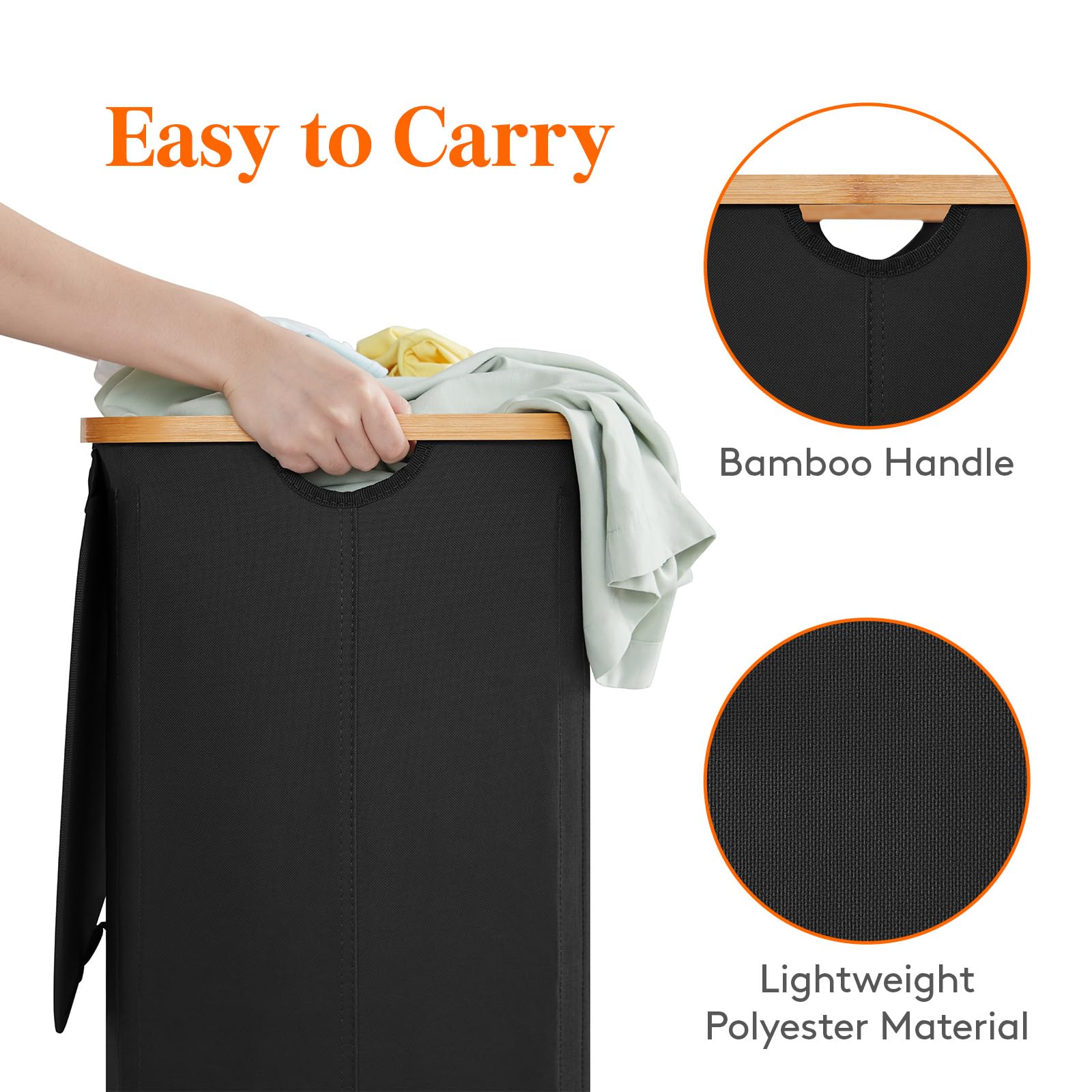 Lifewit Large Laundry Basket with Lid, Collapsible Laundry Hamper with Removable Laundry Bag, Tall Clothes Storage Laundry Bin with Bamboo Handles for Bedroom, Bathroom, Laundry Room, Black, 100L