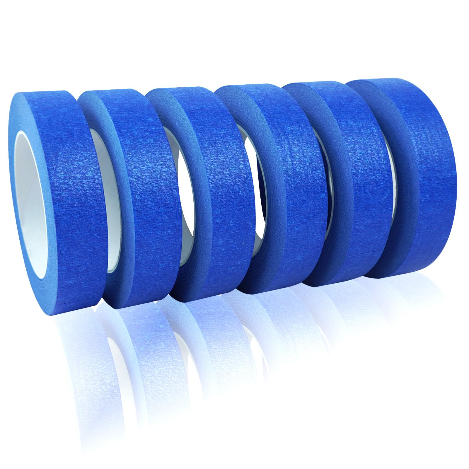 Blue Painters Tape, 6 Packs Painter Tape for General Purpose Use, UV Anti Residue Free, Wall Painting Masking with Sharp Lines for Painting Job, 24mm X 50m X 6 Rolls, 300m in Total.