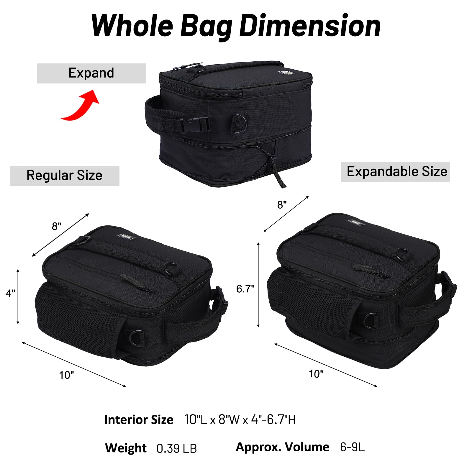 MIER Expandable Lunch Bag Insulated Lunch Box for Men to Work Travel Portable Lunchbox Bags with Shoulder Strap and Water Bottle Holder, Black