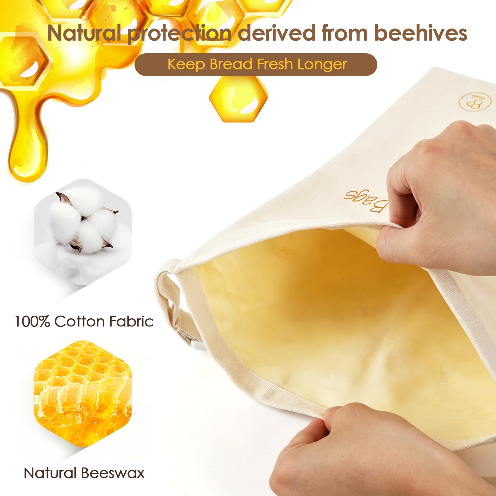 2-Pack Reusable Beeswax Bread Bags - Large 17x13 Inch for Sourdough & Homemade Bread Storage | All-Natural Beeswax Preservation, Eco-Friendly Cotton Food Bags - Easy to Clean & Daily Use