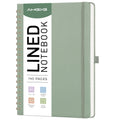 AHGXG Lined Spiral Journal Notebook, B5 Large College Ruled Journals for Women Men，Hardcover Leather Notebooks for School Work Note Taking, 140 Numbered Pages, 100 GSM Paper, 7.6" x 10", Sage Green