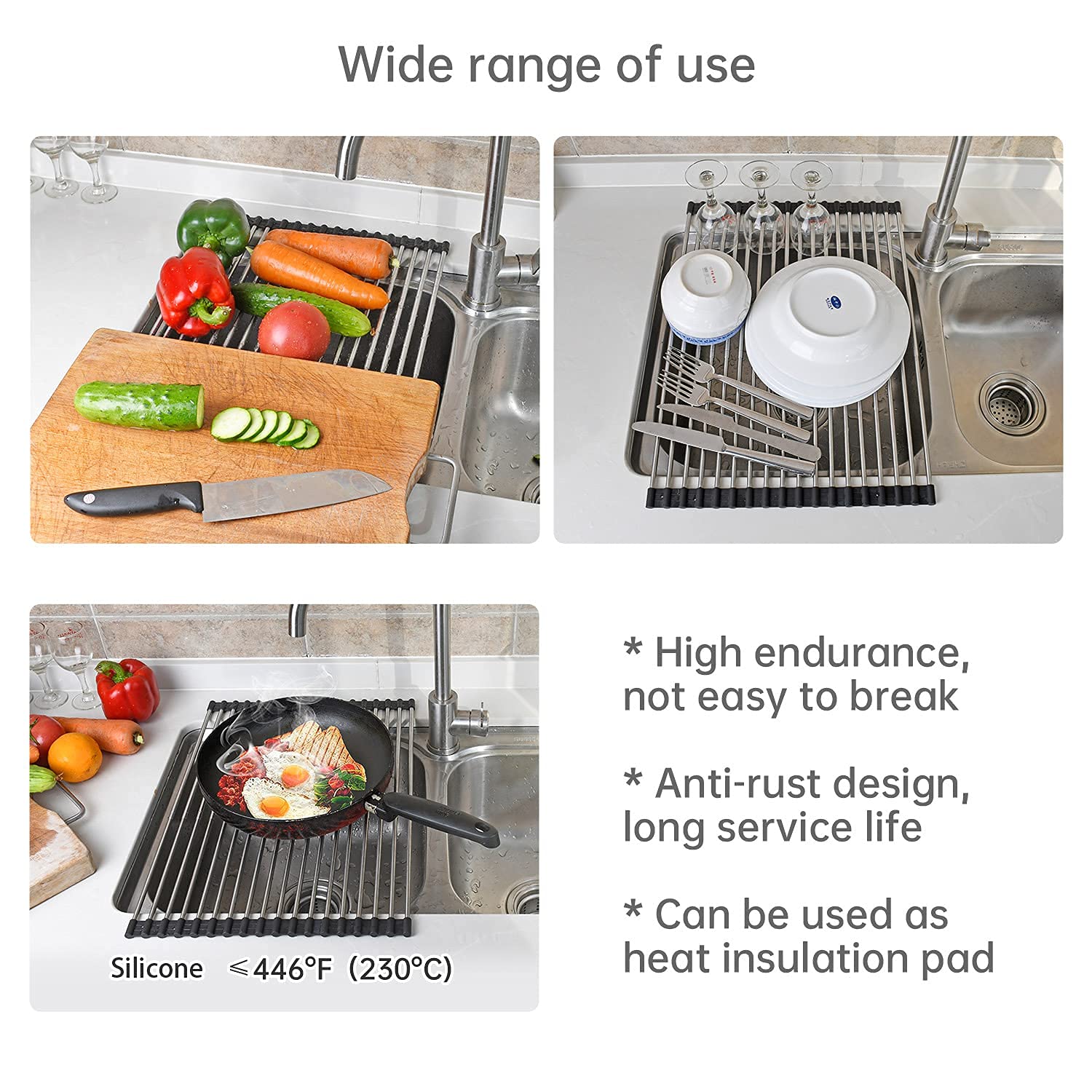 Roll up Dish Drying Rack Over The Sink Kitchen Roll up Sink Drying Rack Portable Dish Rack Dish Drainer (12.79’’21.25’’)