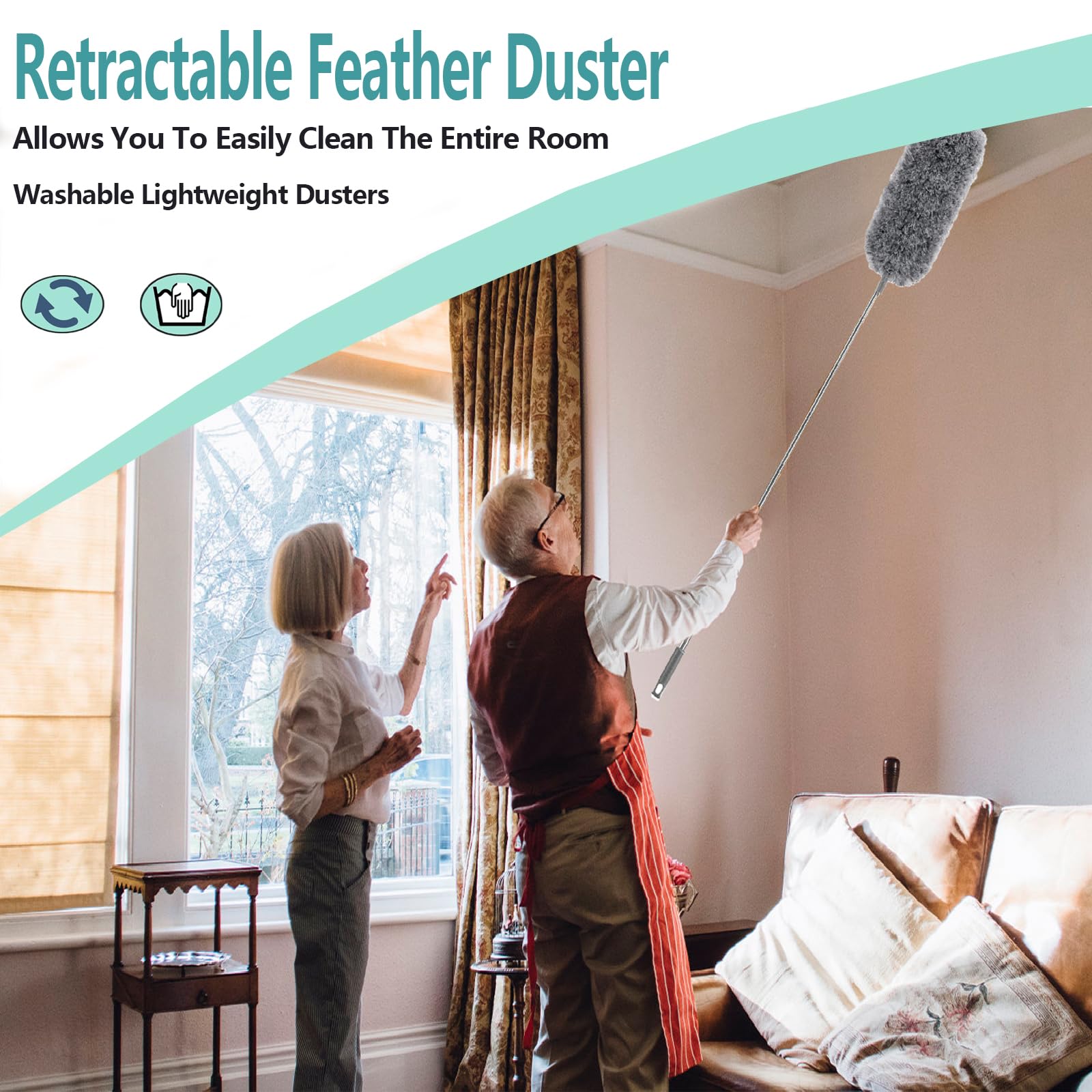 LLCJYYCY Feather Duster,Microfiber Dusters for Cleaning with Extension Pole,Washable Lightweight Dusters for Cleaning Ceiling Fan, High Ceiling, Furniture,Bed Bottom, Gap,Spider Web etc.