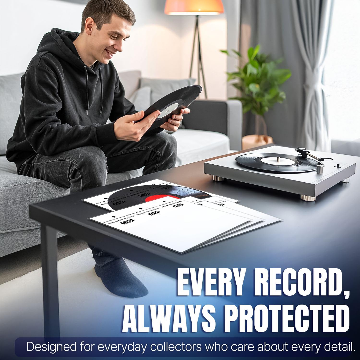 TNP 50 Vinyl Outer Sleeves Cover - Thick 3 Mil Vinyl Record Album Protective Sleeves 12.75" x 12.75" - Crystal Clear Plastic Record Sleeve for Single & Double LP Album Covers Storage Collection