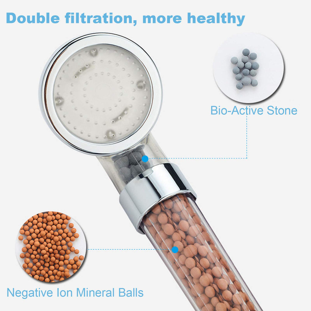 Shower Head, High Pressure Boosting Water Saving, Led Shower Head with 7 Colour Changing, Handheld Shower with Ionic and Stone Filter for SPA