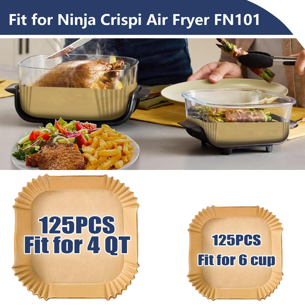 Air Fryer Liners for Ninja Crispi, Airfryer Liners Set of 250PCS Ninja Crispi Accessories for Ninja FN101 4QT&6 Cup Glass Containers, Ninja Crispi Air Fryer Cooking System Accessories