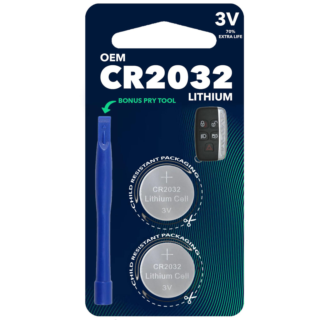 CR2032 OEM (with Tool) Remote Key Fob Battery for Jaguar fits 2015-2024 F-Type XE XF XJ FPACE EPACE IPACE, 2-Pack