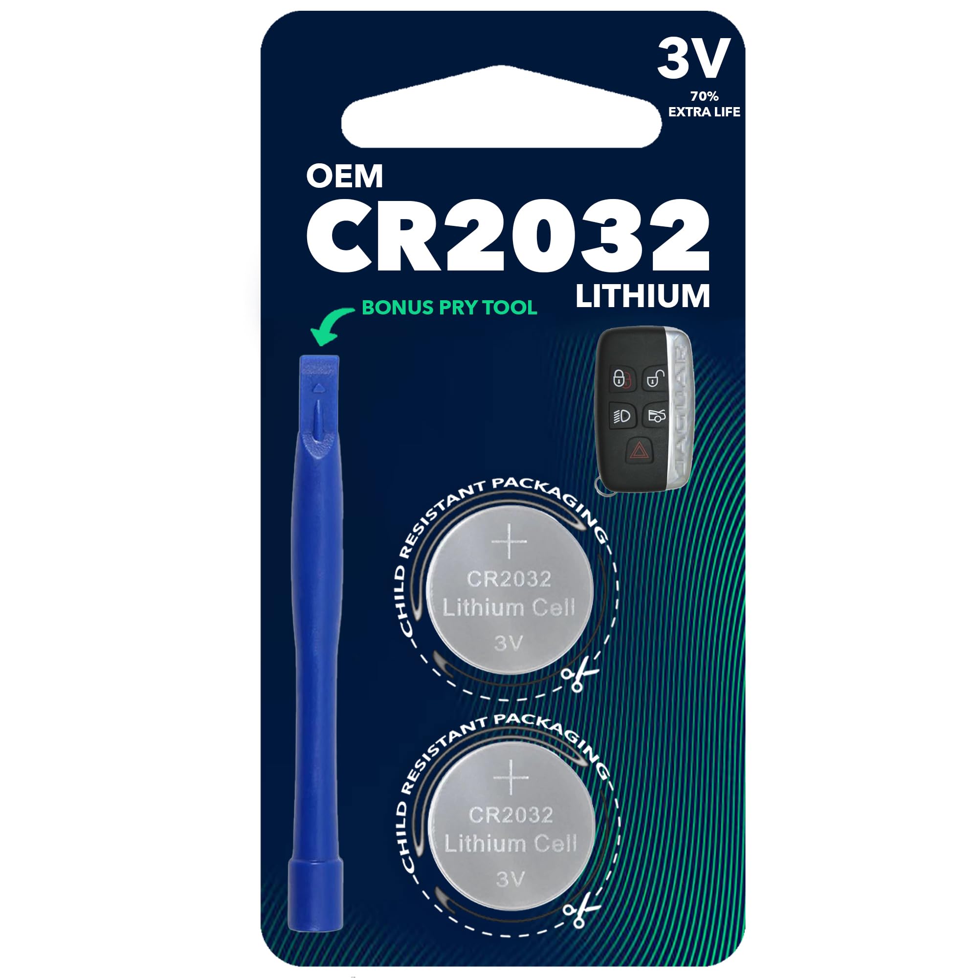 CR2032 OEM (with Tool) Remote Key Fob Battery for Jaguar fits 2015-2024 F-Type XE XF XJ FPACE EPACE IPACE, 2-Pack