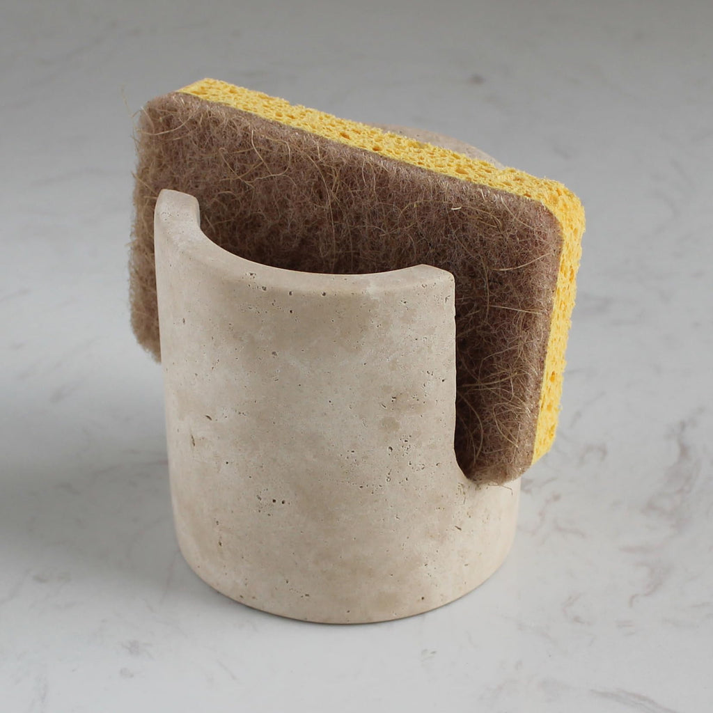 Natural Marble Sponge Holder for Kitchen Counter, Drying Rack, Sponge Caddy for Sink Organizer (Beige Travertine)