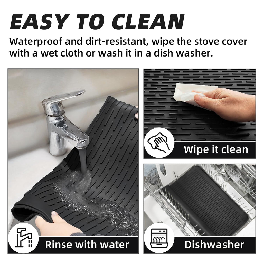 LOPNUR Thick Electric Stove Cover for Stove Top, 29.9"x20.9" Silicone Stove Mat for Glass Top Stove Cover, Heat Resistant Induction Cooktop Protector, Non-Slip Kitchen Glass Cooktop Protector, Black