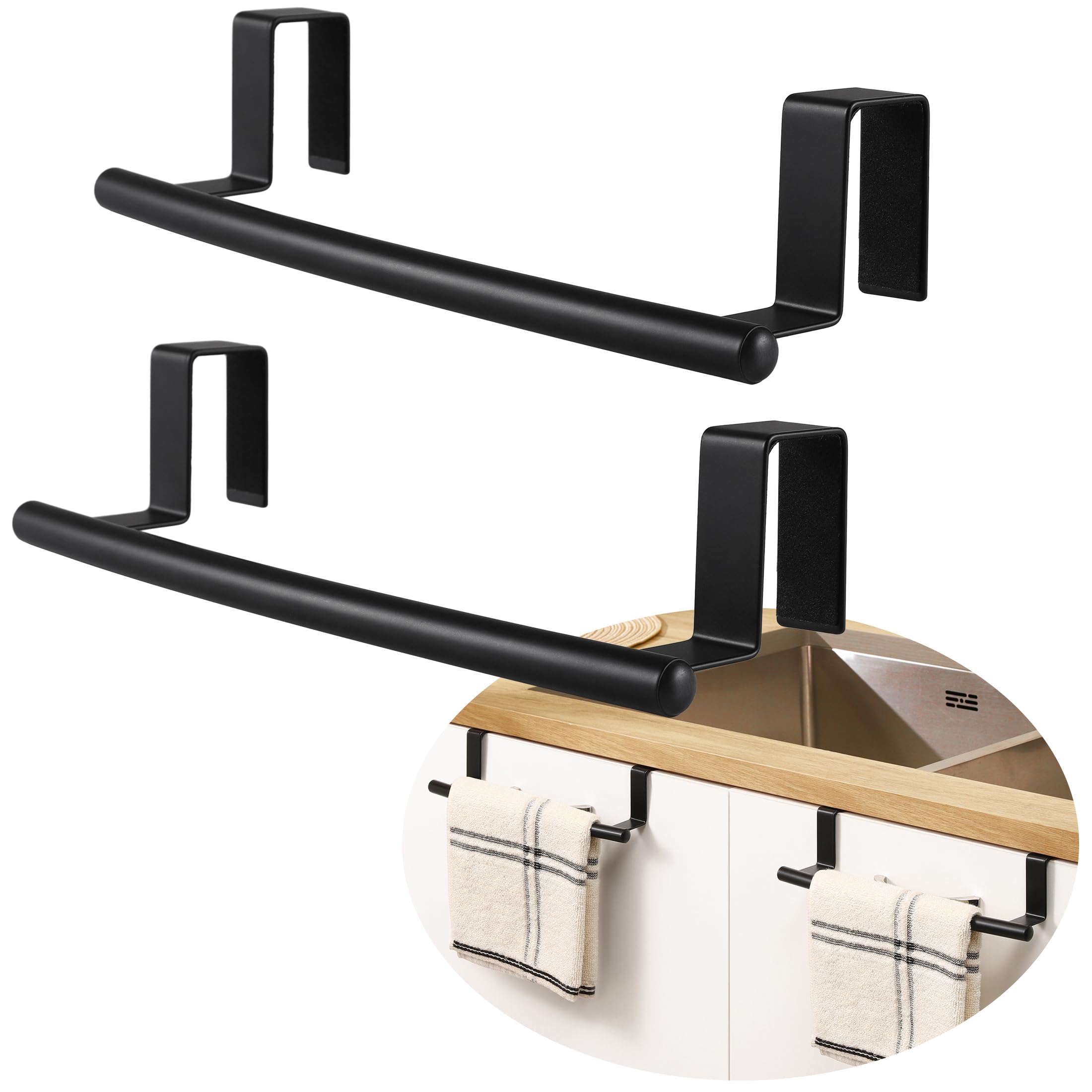 KES Over The Door Towel Rack, Over Cabinet Door Towel Bar Hand Towel Holder Kitchen Dish Towel Holder, Matte Black 2 Pack, KTH500S26-BK-P2