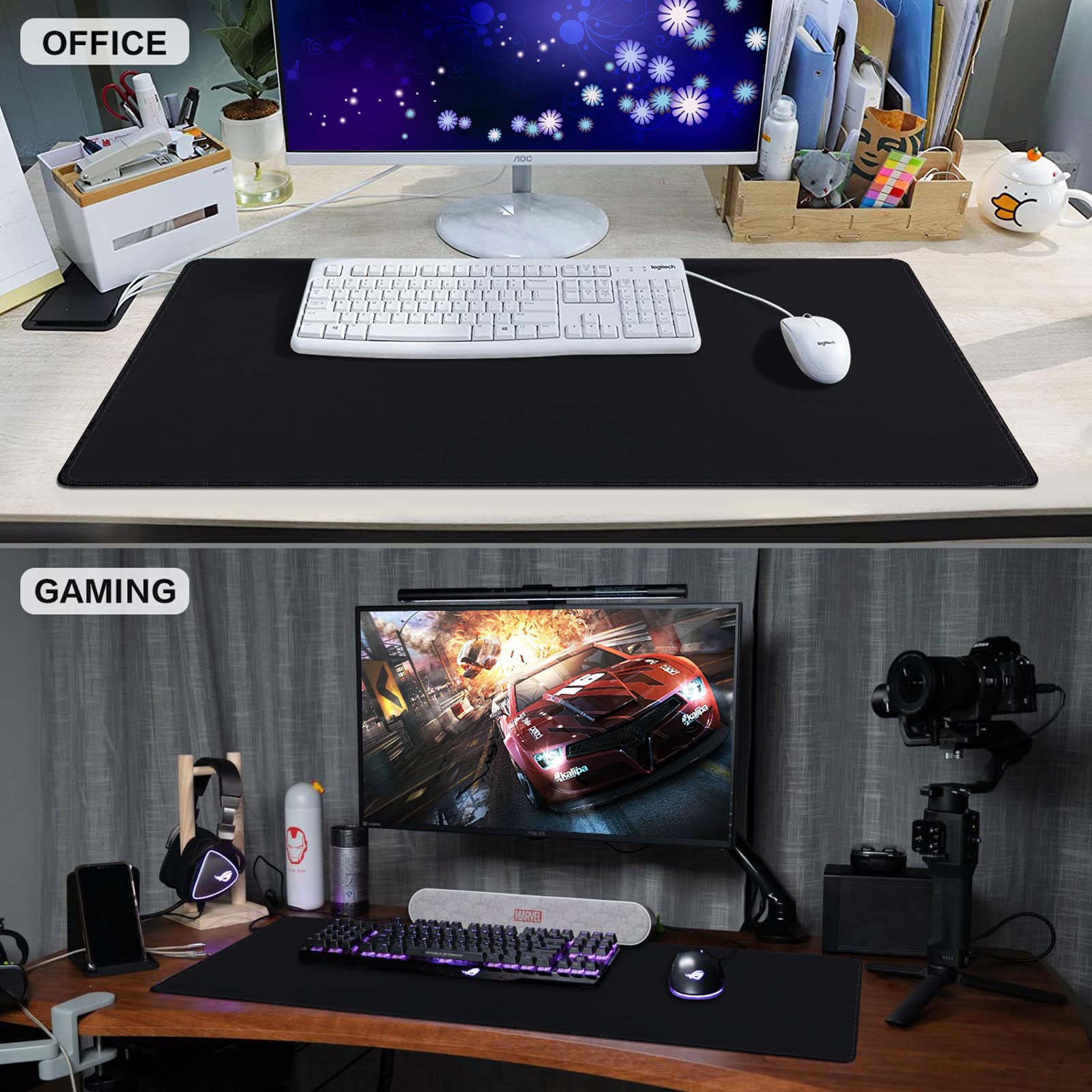 Canjoy Mouse Pad 31.5x15.7inch, 3mm Thickness Gaming Mousepad XXL Large Big Computer Keyboard Mouse Mat Desk Pad with Non-Slip Rubber Base and Stitched Edge