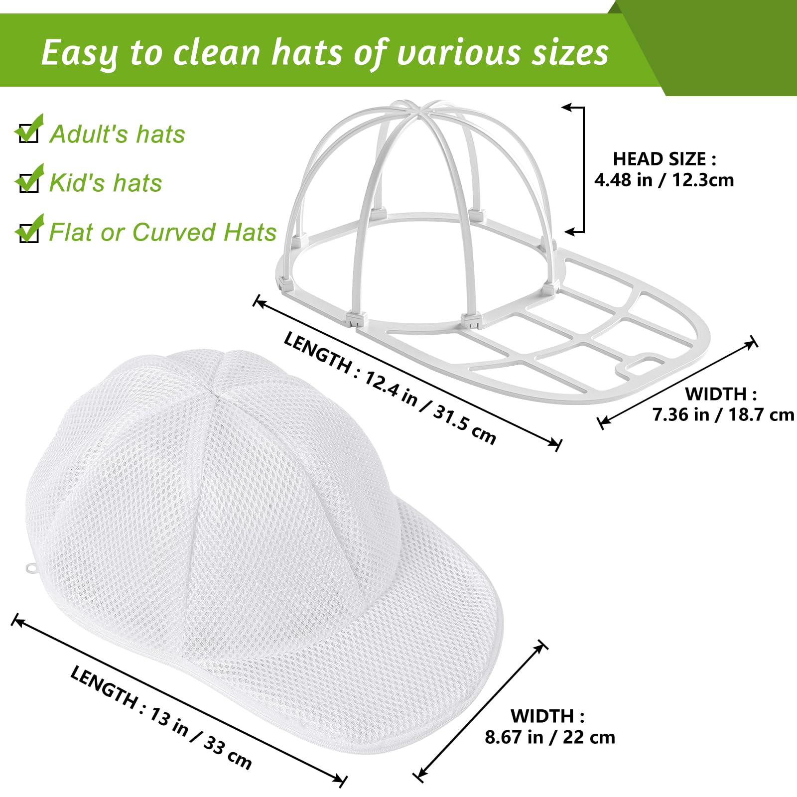 Hat Washer Cage Hats Cleaner, Hat Washer for baseball caps for Washing Machine or Dishwasher, Ball Cap Washers Frame for Flat & Curved Hats.2-Pack White
