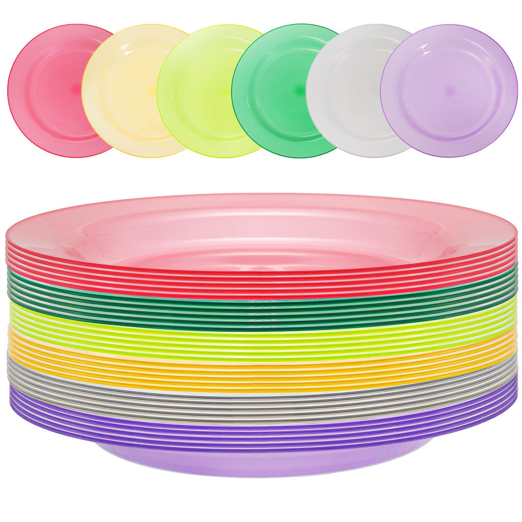 Cedilis 30 Pack Reusable Plastic Plates, 10 Inch Unbreakable Lightweight Dinner Plates, 6 Mixed Colours Round Plate for Parties, Picnics, BBQ, Weddings and Daily Use, Dishwasher Safe