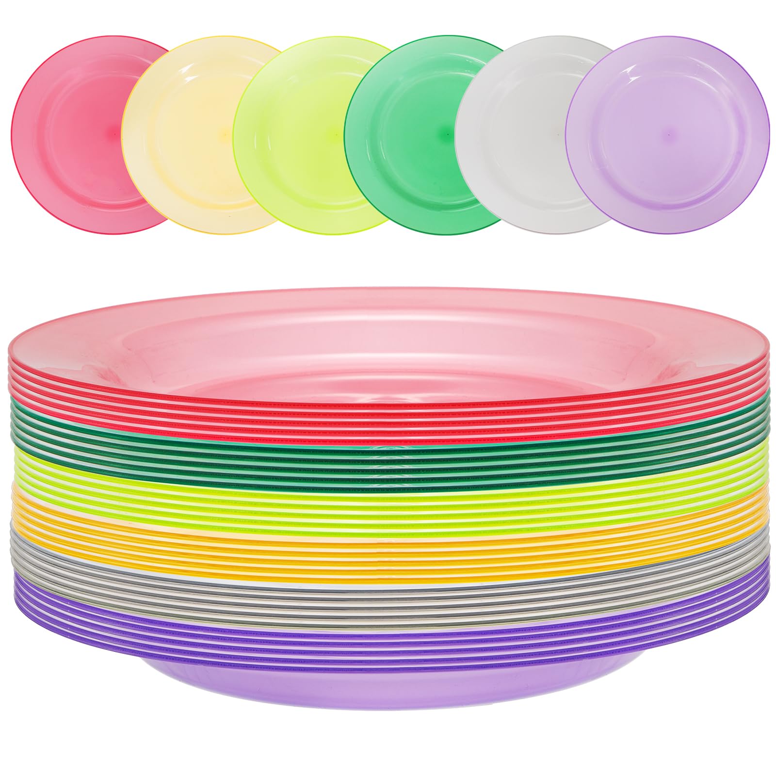 Cedilis 30 Pack Reusable Plastic Plates, 10 Inch Unbreakable Lightweight Dinner Plates, 6 Mixed Colours Round Plate for Parties, Picnics, BBQ, Weddings and Daily Use, Dishwasher Safe