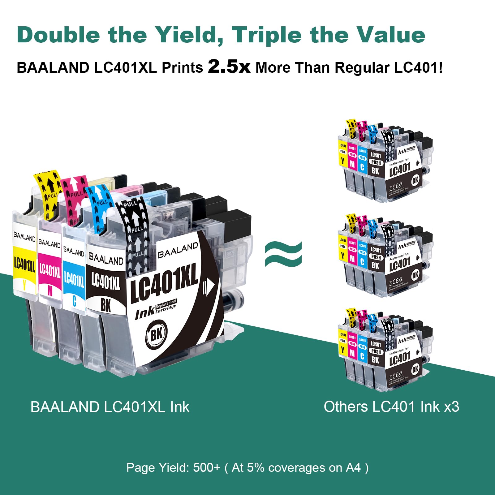 LC401XL Black Ink Cartridges Replacement for Brother LC401 Ink LC401BK High Yield (2.5X Standard Page Yield) 3-Pack LC401XLBK Compatible for Brother MFC-J1010DW, MFC-J1012DW, MFC-J1170DW Printer