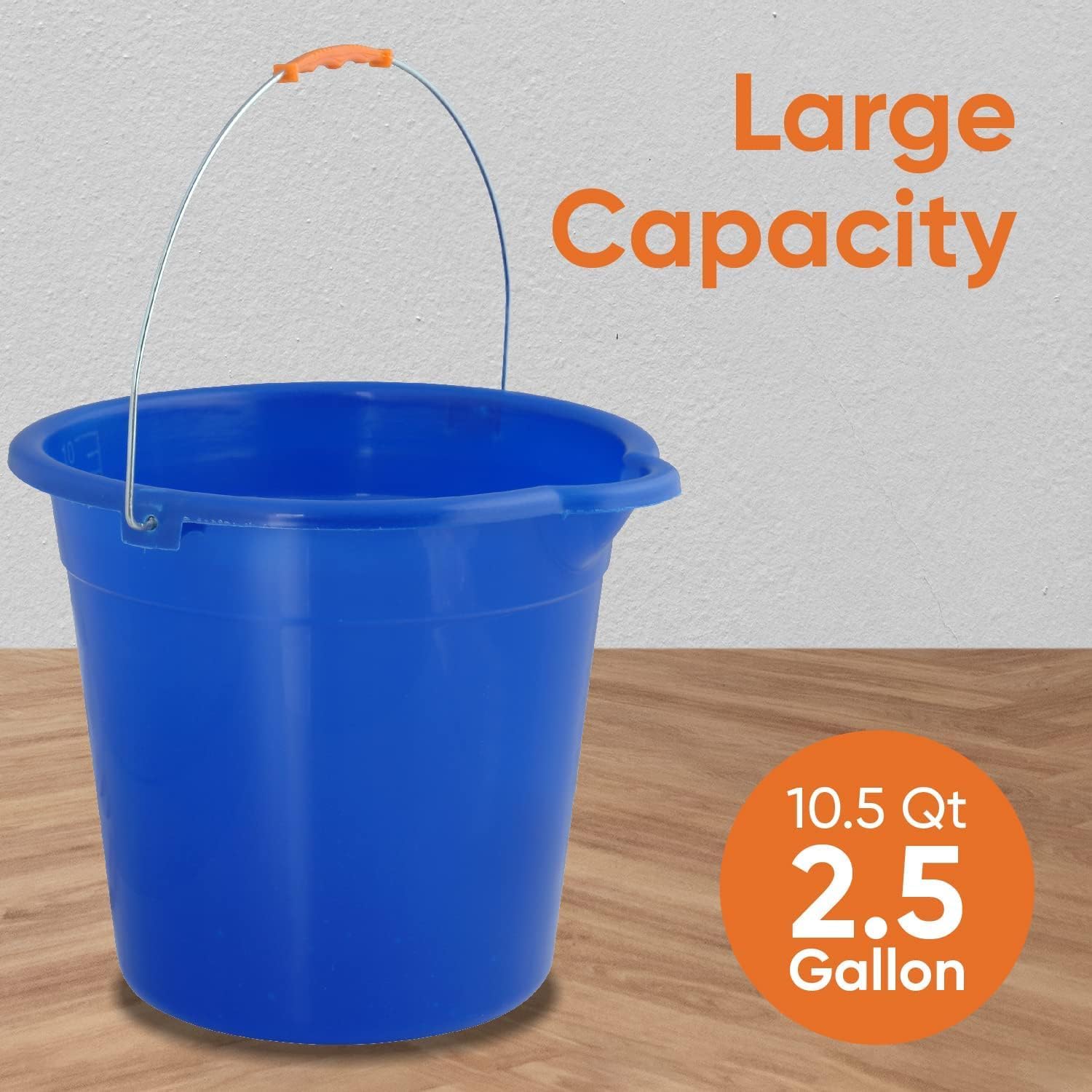 Mop Bucket 2.5 Gallon Bucket for Cleaning - Plastic Car Wash Bucket with Grip Handle - Royal Blue Bucket Small Durable Plastic Pail for Fishing, Mopping, Cleaning -10 Liter Camping Buckets