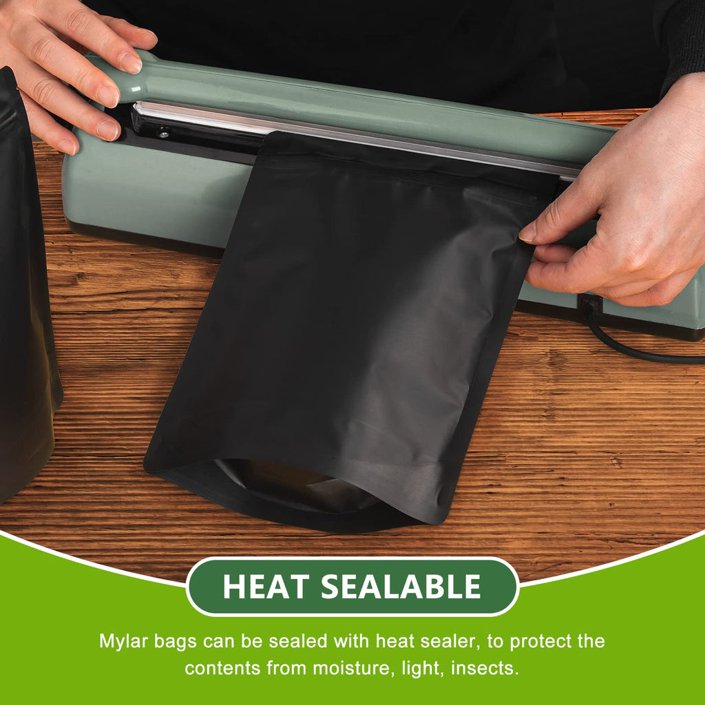 Durimoiy Matte Black Mylar Bags - 7.8x11.7 inches Large Sealable Stand Up Foil Packaging Zipper Pouches for Food Storage