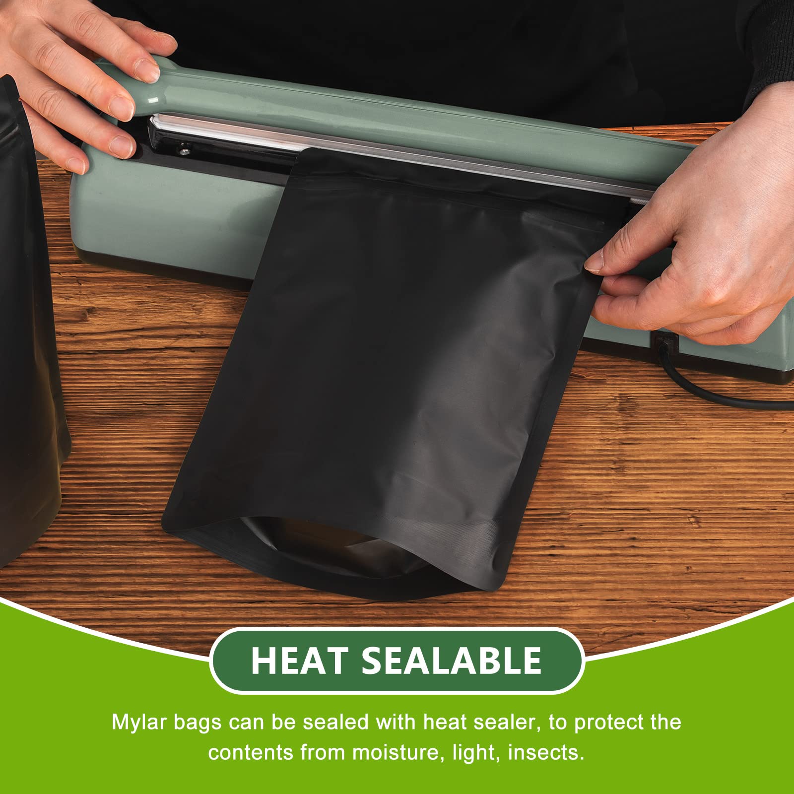 Durimoiy Matte Black Mylar Bags - 7.8x11.7 inches Large Sealable Stand Up Foil Packaging Zipper Pouches for Food Storage